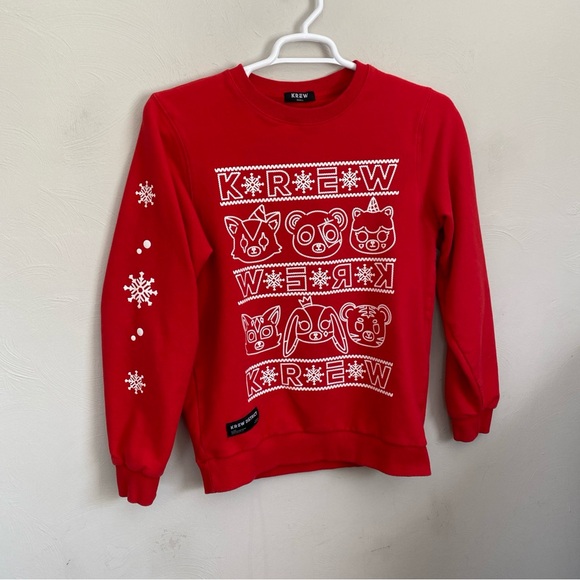 Krew District Authentic graphic print Christmas Holiday cozy red sweatshirt S - Picture 2 of 13